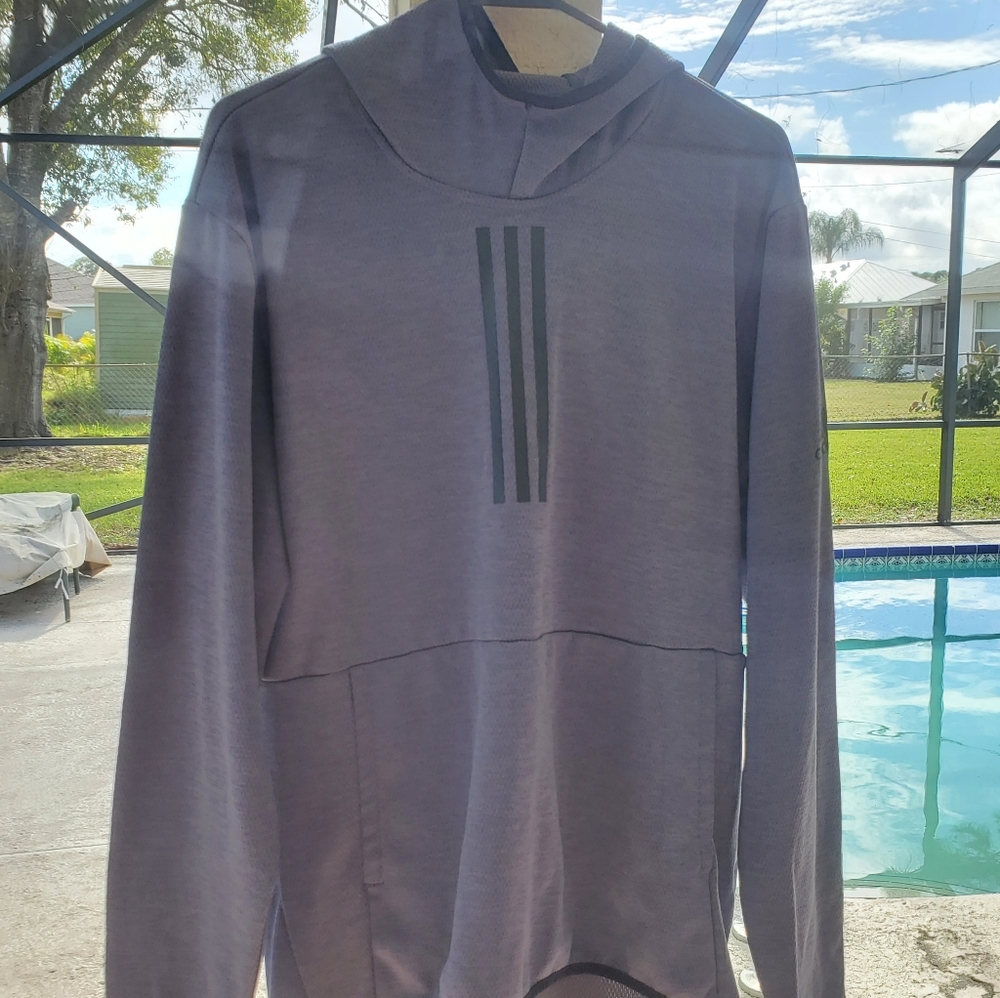 Men's Size Large Adidas Climawarm Navy Pullover Sweatshirt with Hoodie